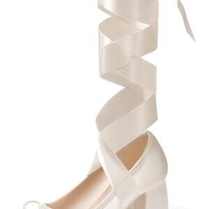 Womens Satin Chunky Platform Heels 3.5 Inch High Heels with Bow and Rubber Sole